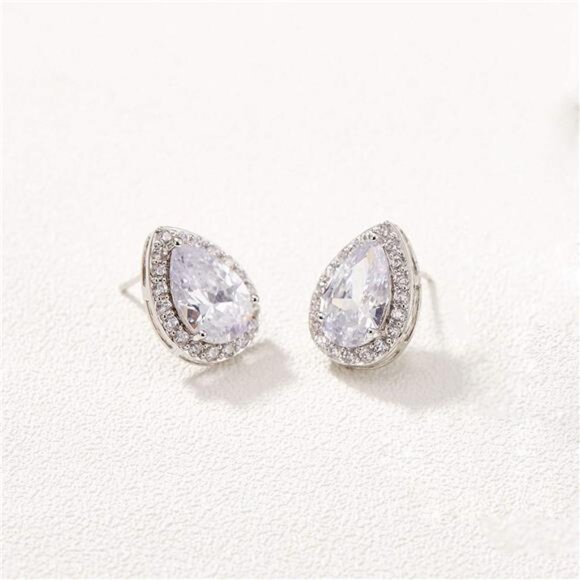 Teardrop Bridal Earrings - Elegant Cubic Zirconia Studs for Wedding, Prom, Bride - Picture 5 of 8